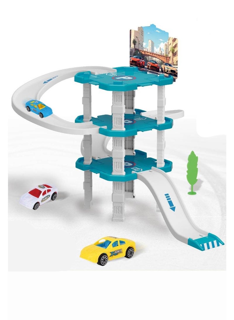 FUN MOMENT 25-Piece Track and Ramp Set with Cars and Parking - Image 1