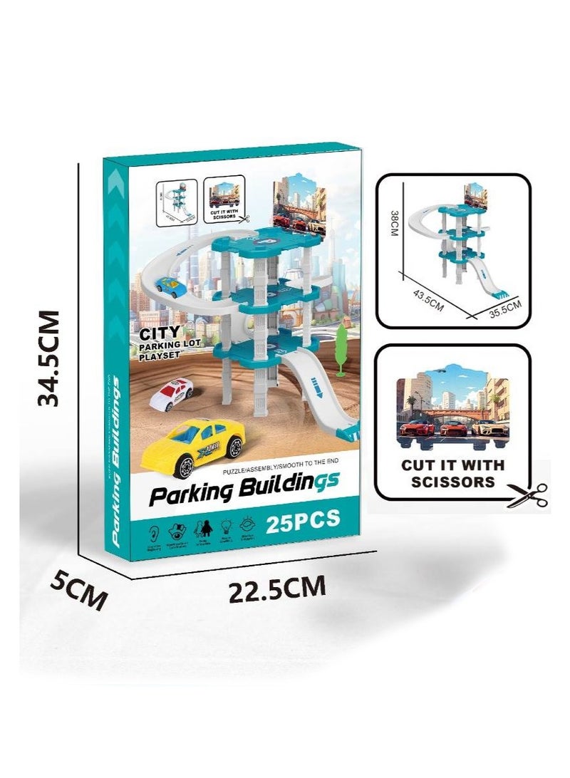 FUN MOMENT 25-Piece Track and Ramp Set with Cars and Parking - Image 2