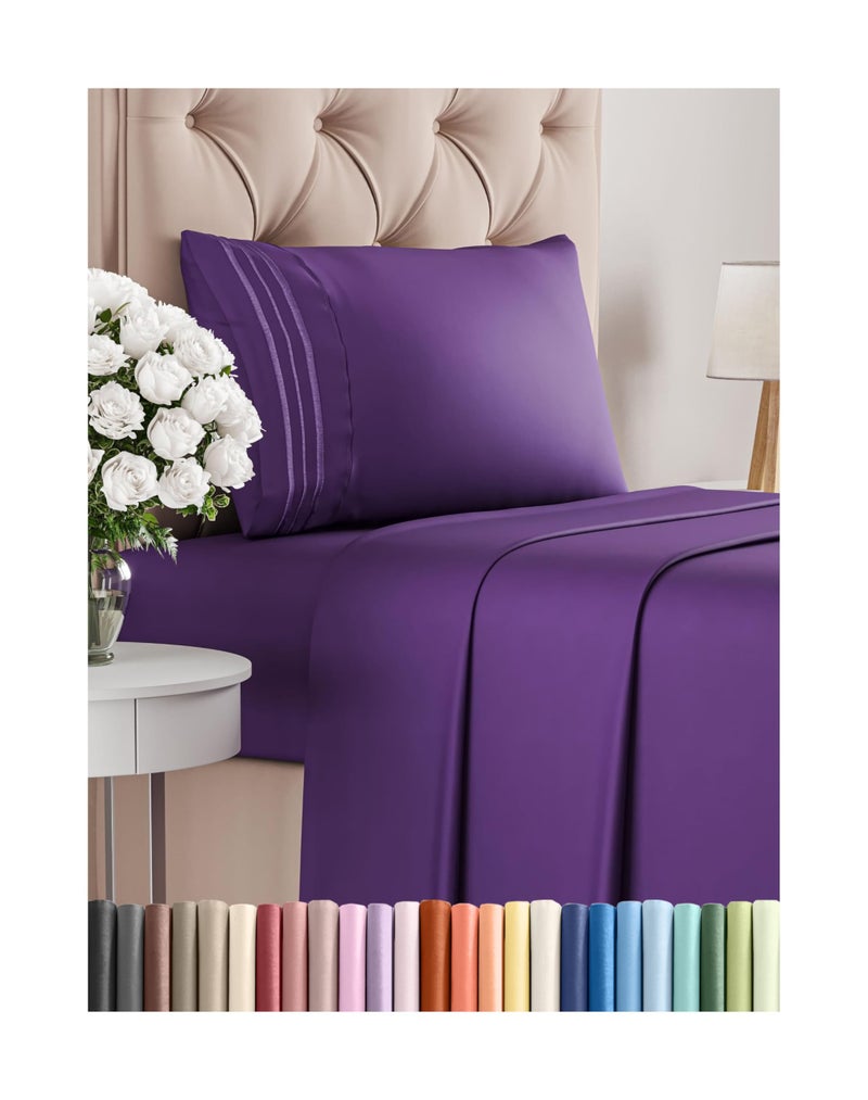 CGK Unlimited Twin Size 3 Piece Sheet Set  Comfy Breathable  Cooling Bed Sheets Set  Hotel Luxury Bedding for Women Men Kids  Teens  Deep Pockets Easy Secure Fit Soft and Wrinkle Free  OekoTex  Purple 