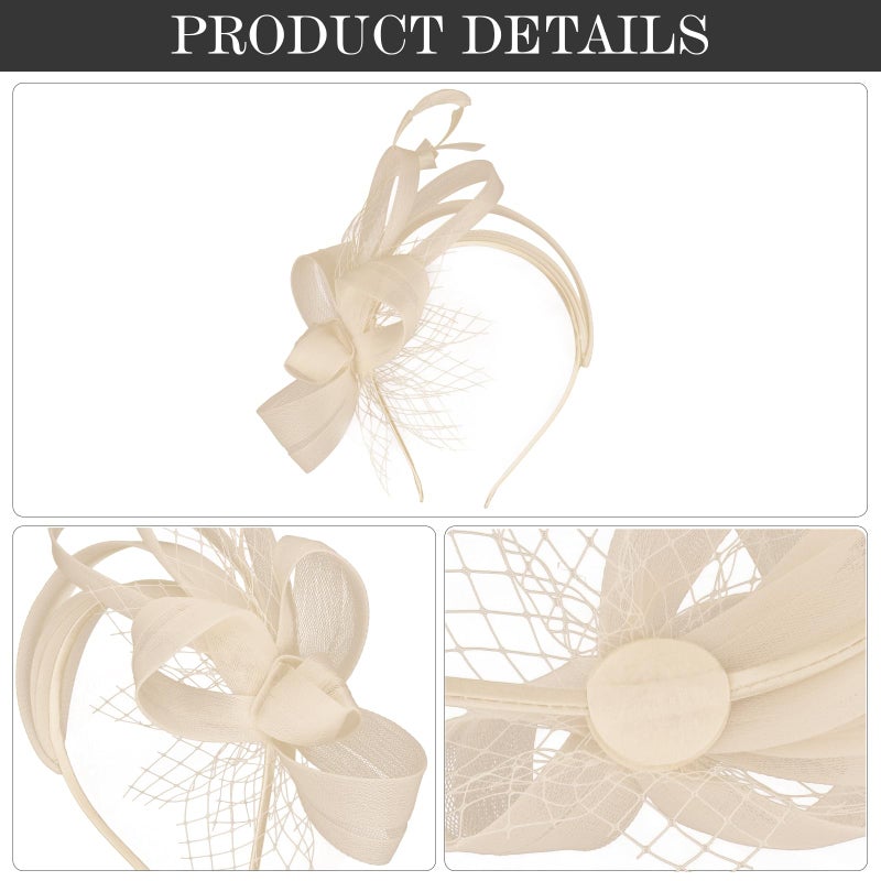 Uintoon Fascinators Hats for Women, Champagne Fascinator Headband with Feather Women's Tea Party Hat Derby Hats for Cocktail, Wedding, Fancy Dress Party, 1920s Accessories for Women and Girls - Image 3