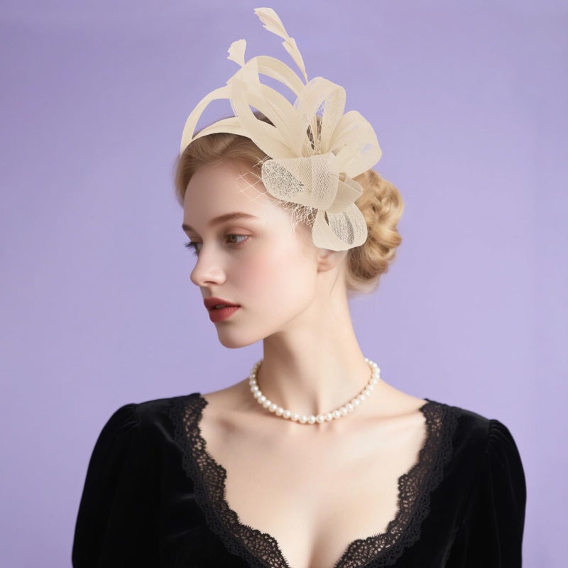 Uintoon Fascinators Hats for Women, Champagne Fascinator Headband with Feather Women's Tea Party Hat Derby Hats for Cocktail, Wedding, Fancy Dress Party, 1920s Accessories for Women and Girls - Image 5