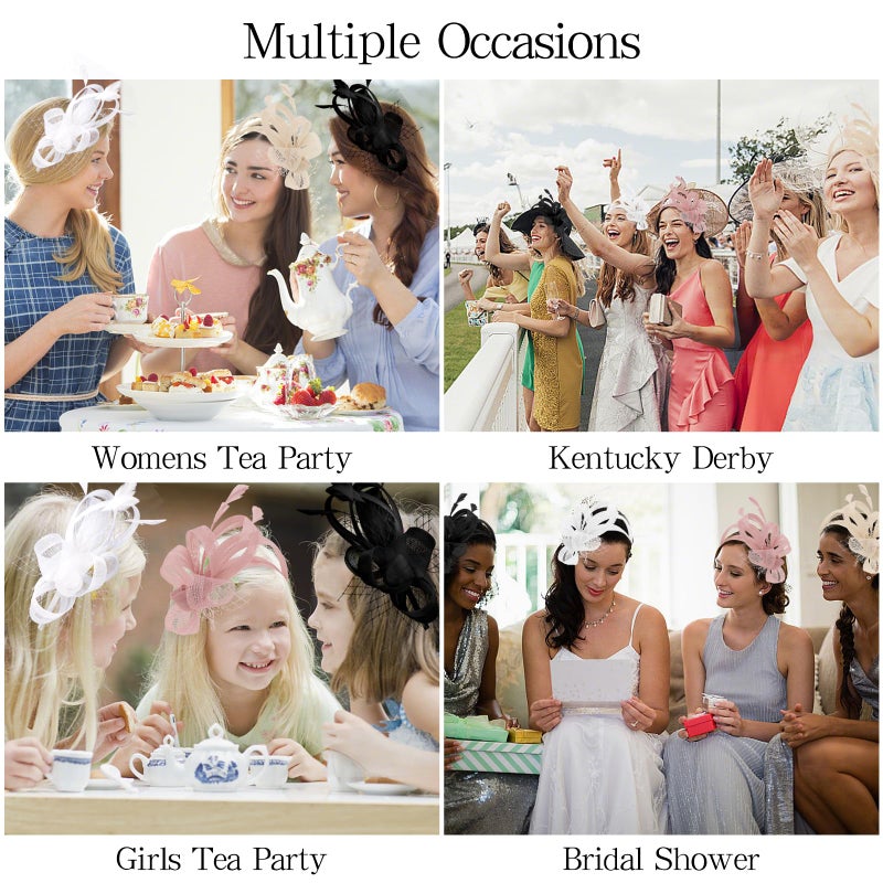 Uintoon Fascinators Hats for Women, Champagne Fascinator Headband with Feather Women's Tea Party Hat Derby Hats for Cocktail, Wedding, Fancy Dress Party, 1920s Accessories for Women and Girls - Image 4
