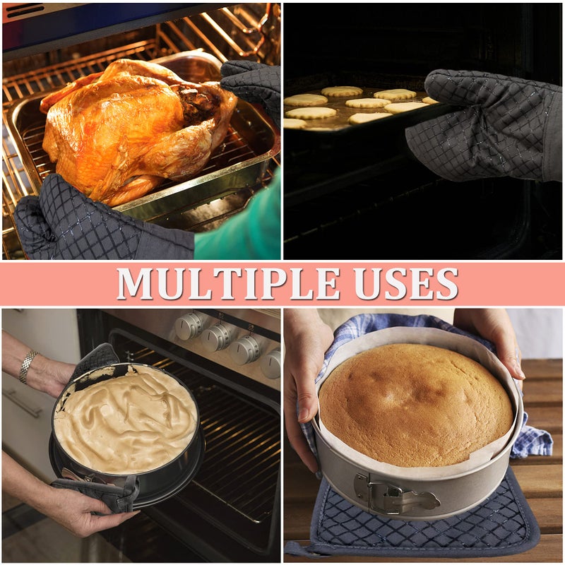 Pynqdfu 4 Pcs Oven Mitts and Pot Holders,500Â°F High Heat Resistant Kitchen Oven Mitts with Pot Holders,Long Oven Mitts with Recycled Cotton Infill and Silicone Non-Slip Surface for Baking and Cooking(Grey) - Image 4