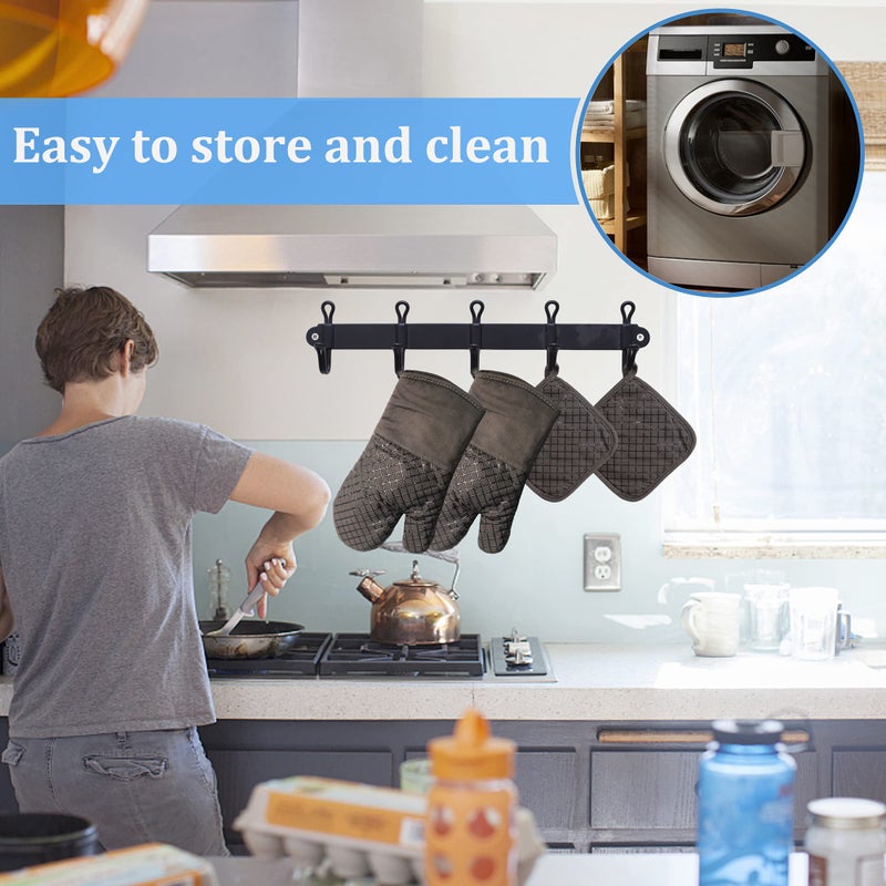 Pynqdfu 4 Pcs Oven Mitts and Pot Holders,500Â°F High Heat Resistant Kitchen Oven Mitts with Pot Holders,Long Oven Mitts with Recycled Cotton Infill and Silicone Non-Slip Surface for Baking and Cooking(Grey) - Image 5