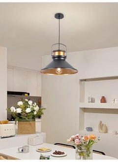 Best Power Industrial Pendant Kitchen Ceiling Light 1051 – Black & Gold Hanging Lamp with E27 Socket – 180cm Adjustable Cord – Vintage Metal Pendant Light  - Image 1