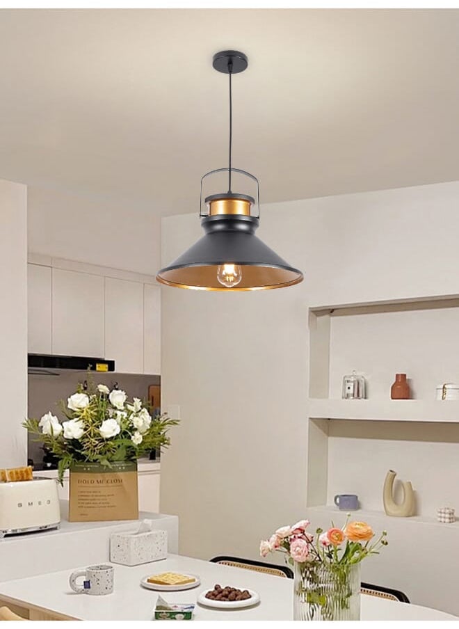 Best Power Industrial Pendant Kitchen Ceiling Light 1051 – Black & Gold Hanging Lamp with E27 Socket – 180cm Adjustable Cord – Vintage Metal Pendant Light  - Image 1