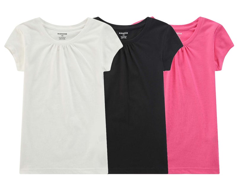 Bienzoe Girl School Uniform Breathable Quick-Dry Short Sleeve T-Shirt Pack A Black Off White Rose Size 10-12 - Image 1