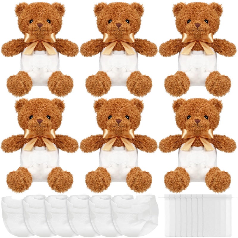 Bear Blindfolded Diaper Changing Baby Shower Games Baby Dolls Diapers for Bridal Shower Gender Reveal Games Prizes Gifts for Adults Boys Girls Tan6 Sets