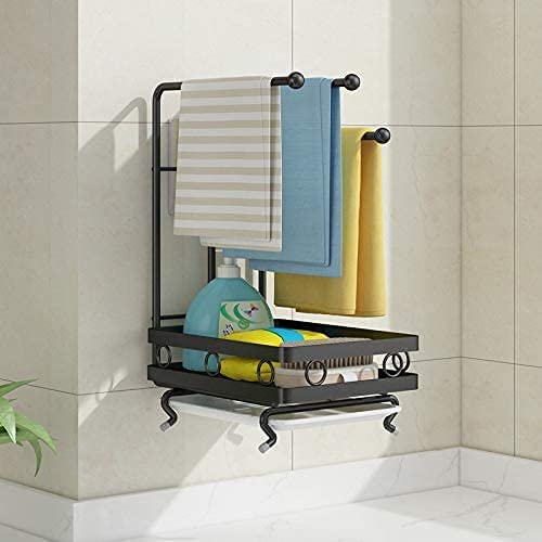 Zeinwap Sponge Holder with Drain Pan for Kicthen Sink, Kitchen Sink Caddy Organizer for Sponge Brush Soap Dish Dishcloth Rack, Black(Metal) - Image 5