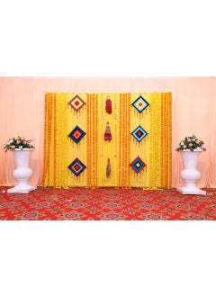 Just Flowers Just Flowers Stage Backdrop Decoration Items for Haldi Mehndi Wedding Festival Decoration Set of 6Pc Kite with Bells 3Pc Kathputli Puppets Yellow Cloth  - Image 1