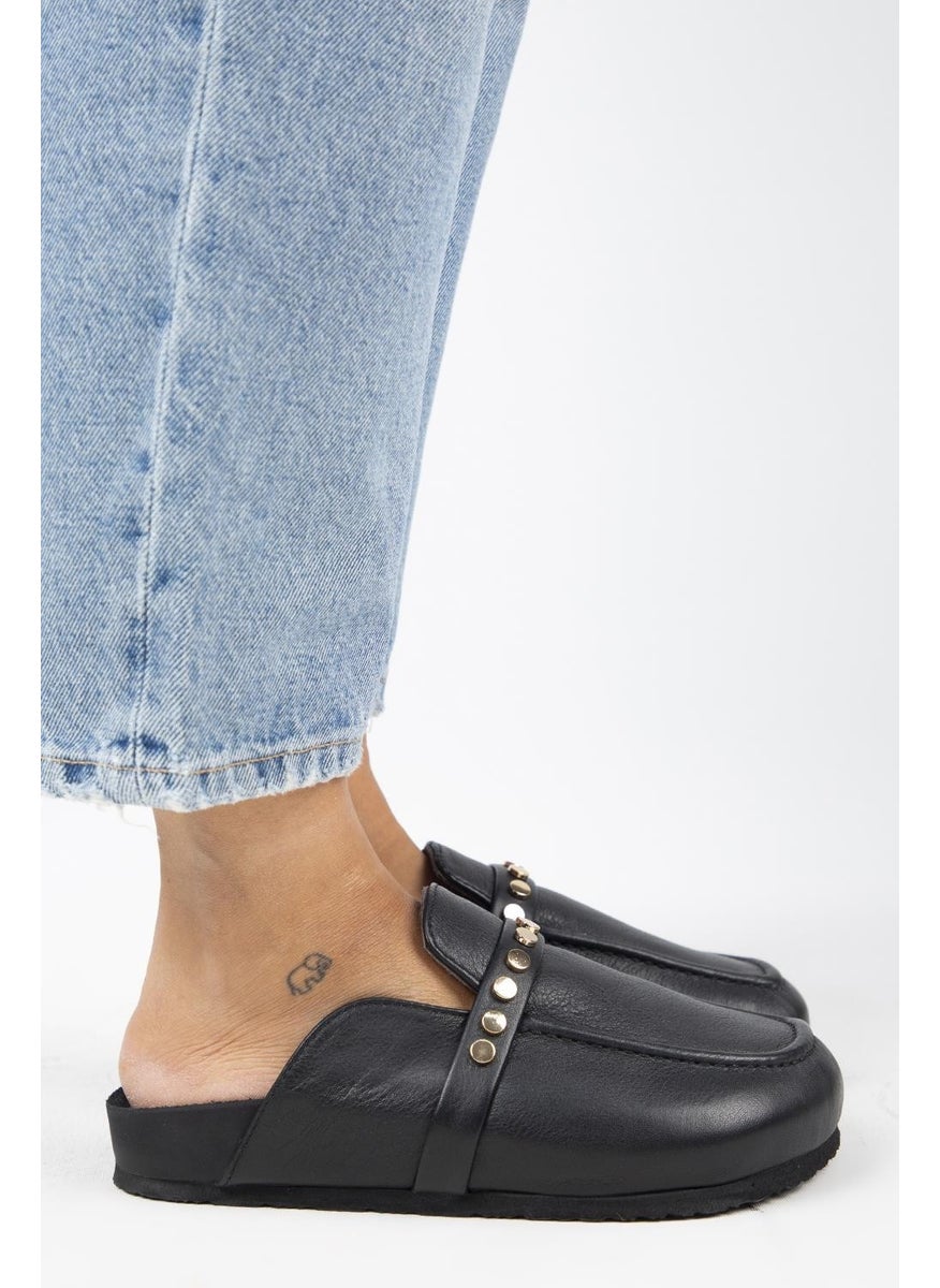 Manijero Bonita 2 Women's Genuine Leather Trock Sabo Black Slippers  - Image 2