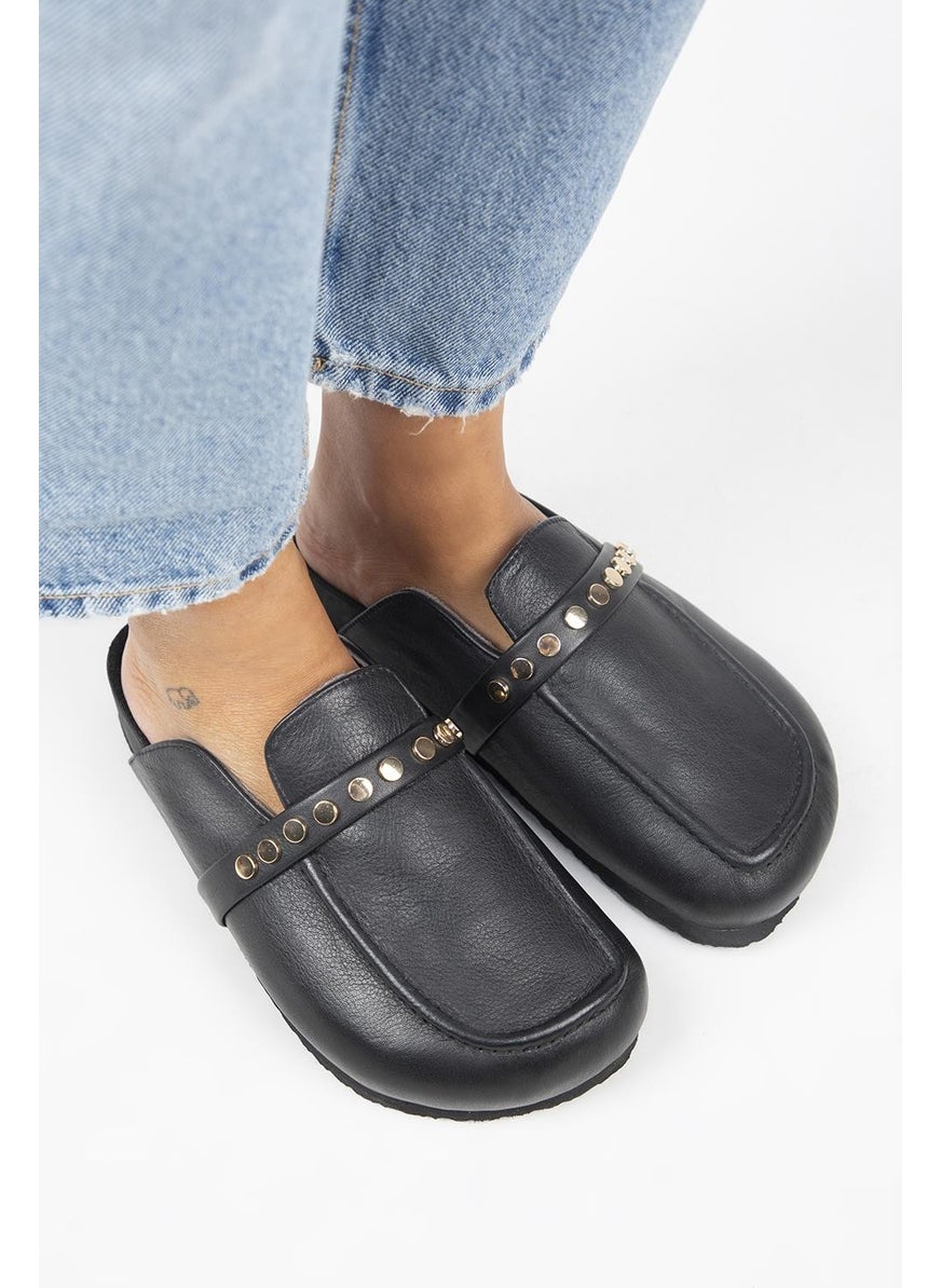 Manijero Bonita 2 Women's Genuine Leather Trock Sabo Black Slippers  - Image 3