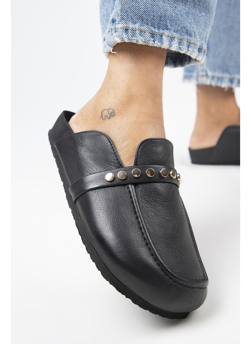 Manijero Bonita 2 Women's Genuine Leather Trock Sabo Black Slippers  - Image 5