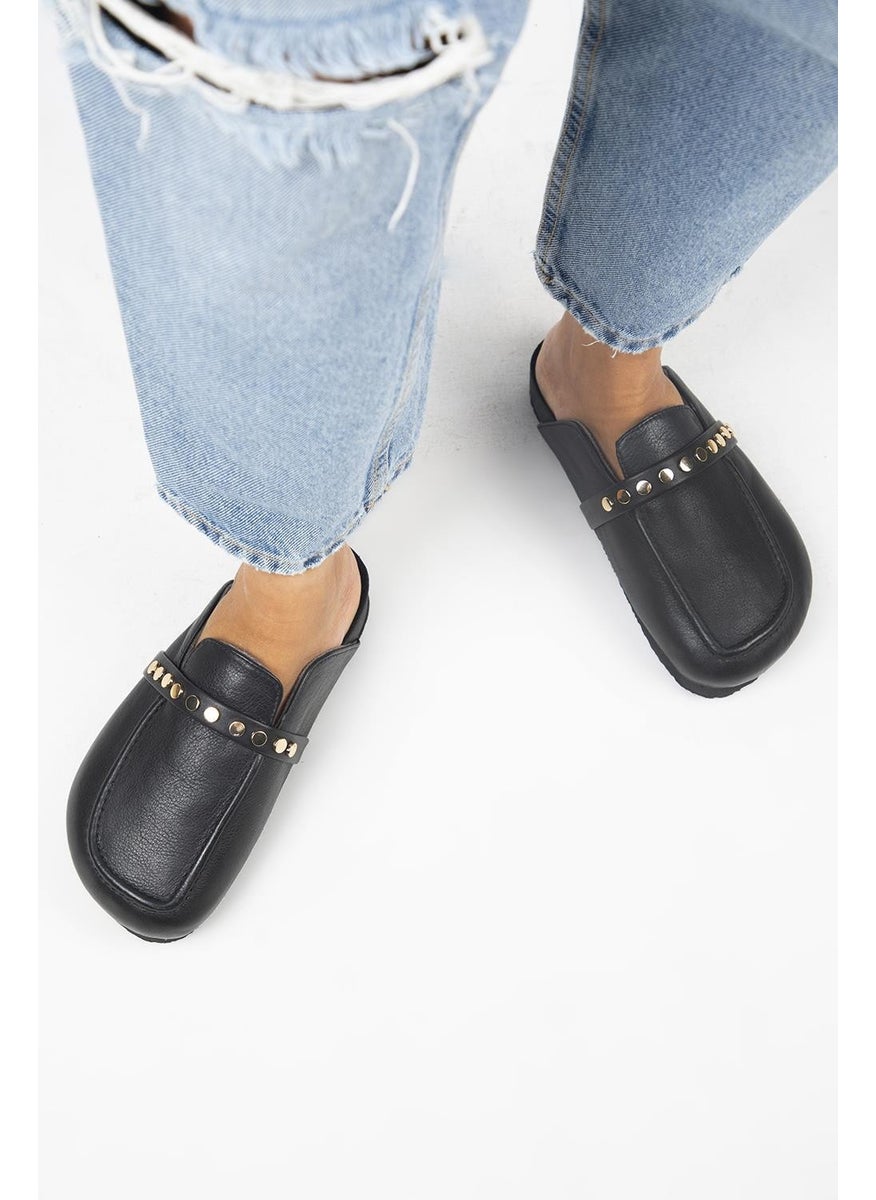 Manijero Bonita 2 Women's Genuine Leather Trock Sabo Black Slippers  - Image 1