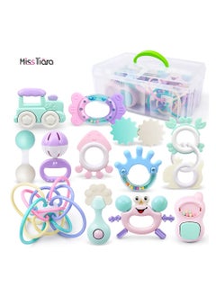 MissTiara Baby Teether Toy Rattle for Baby Toys 0-12 Months Plus with Storage Box -12 Pcs BPA Free Soft Silicone Teething Toys Newborn Baby Sensory Toys Gifts 3 6 9 12 Months for Early Educational (12PC)  - Image 1