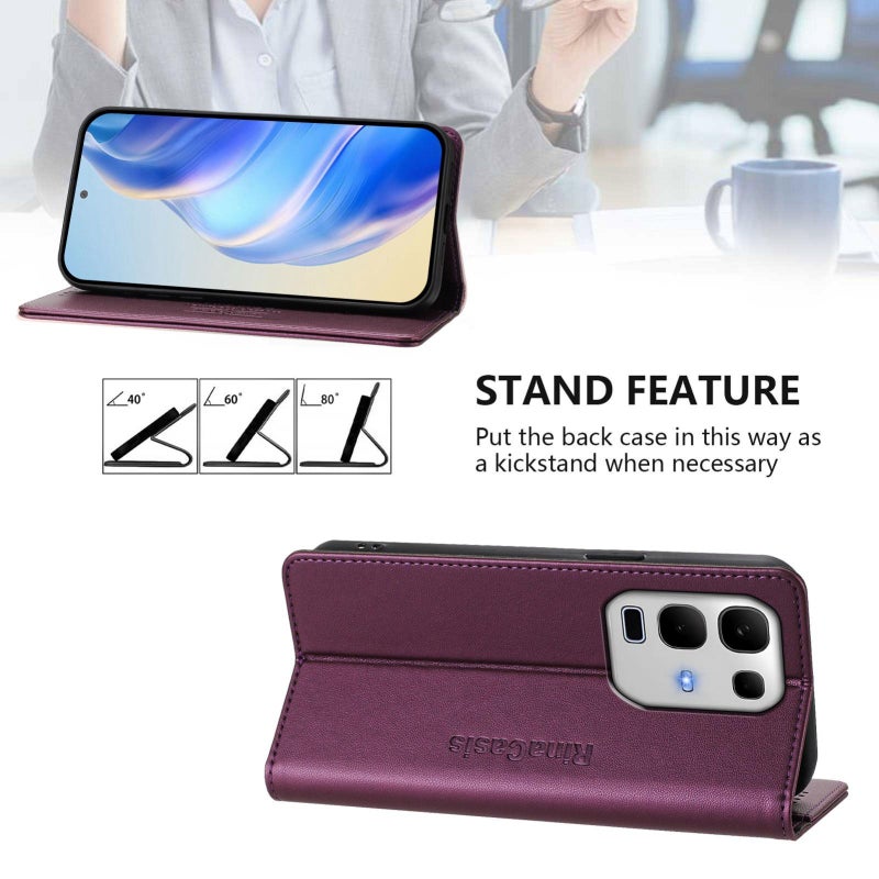 BURAQ Case Cover For Infinix Note 50s RC01 Dual-Folded Magnetic Suction RFID Leather Phone Case(Violet) - Image 4