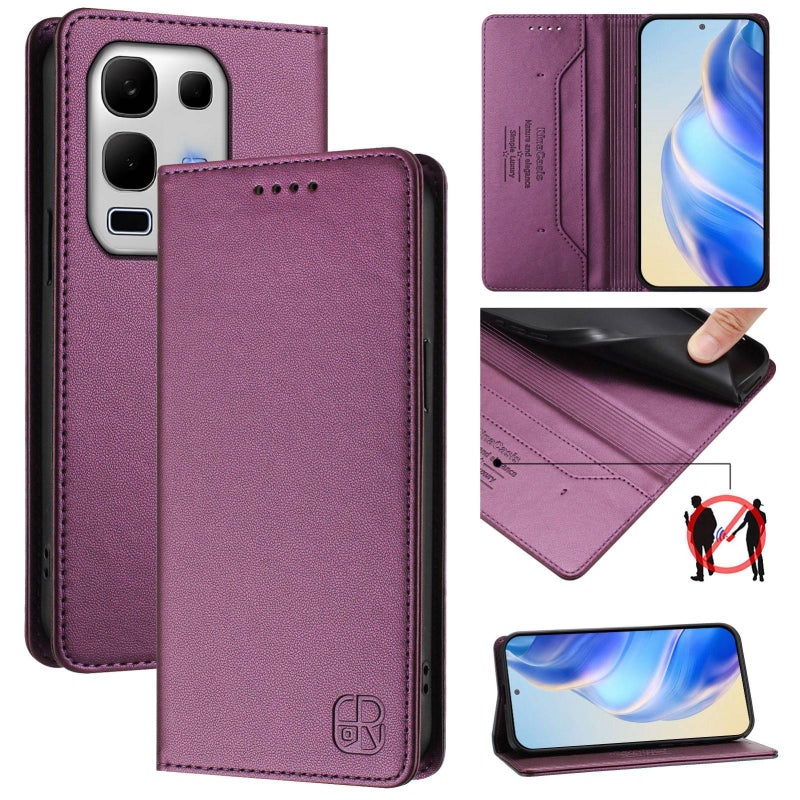 BURAQ Case Cover For Infinix Note 50s RC01 Dual-Folded Magnetic Suction RFID Leather Phone Case(Violet) - Image 1