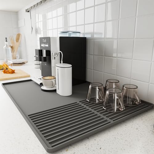 WUDIALIEN Silicone Coffee Mat with Raised Edges, 20'' X 12'', Bar Mat for Countertops, Fits Under Coffee Maker, Espresso Machine, Dish Drying Mat (GRAY) - Image 1
