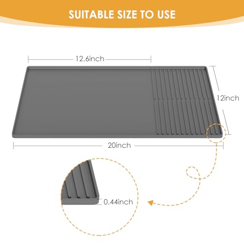 WUDIALIEN Silicone Coffee Mat with Raised Edges, 20'' X 12'', Bar Mat for Countertops, Fits Under Coffee Maker, Espresso Machine, Dish Drying Mat (GRAY) - Image 3