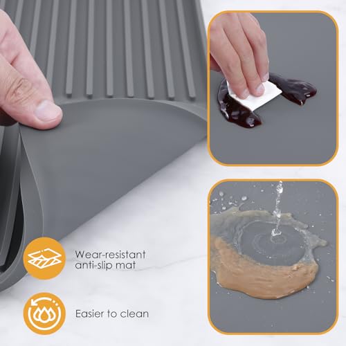 WUDIALIEN Silicone Coffee Mat with Raised Edges, 20'' X 12'', Bar Mat for Countertops, Fits Under Coffee Maker, Espresso Machine, Dish Drying Mat (GRAY) - Image 2