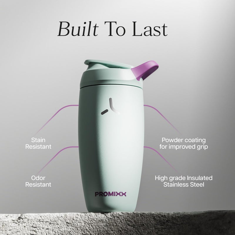 PROMIXX Pursuit Insulated Shaker Bottle – 24oz Double-Wall Stainless Steel Protein Mixer with Snap-Fit Agitator for Smooth Ice-Cold Shakes – Leak-Proof Gym Shaker Cup for Fitness – Seagrass Green - Image 5