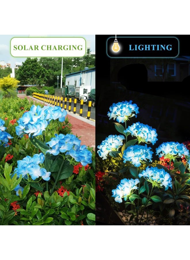 YAODEMA Garden Lights Solar Path Light, LED Solar Powered Outdoor Light Decor for Path Yard Walkway Patio Balcony Lawn, Hydrangea Artificial Flower (Blue, 2) - Image 2