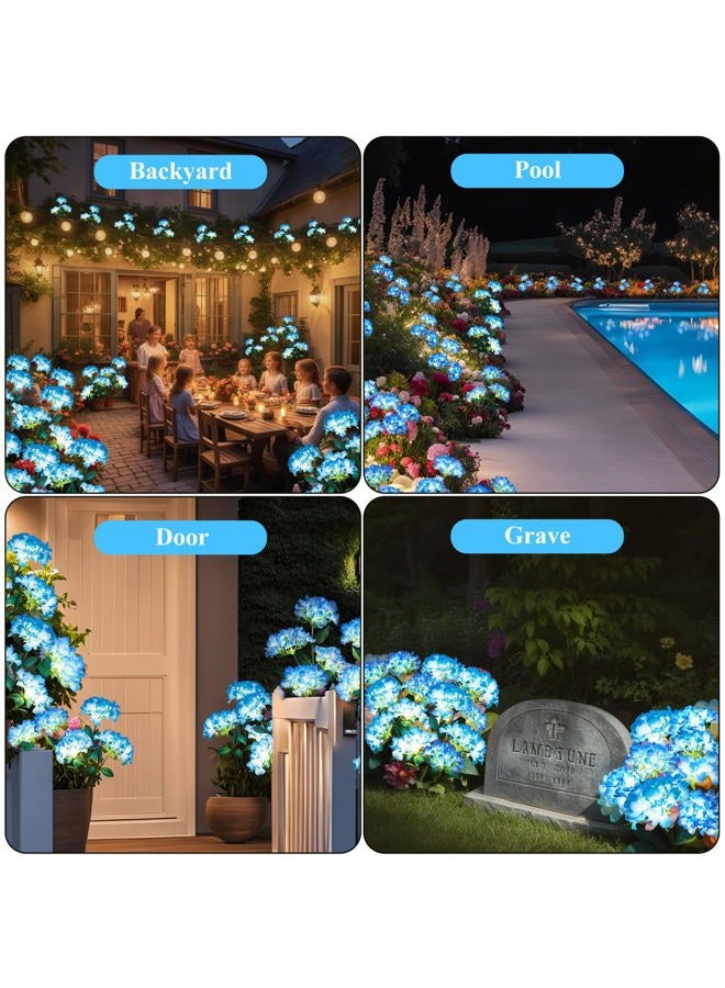 YAODEMA Garden Lights Solar Path Light, LED Solar Powered Outdoor Light Decor for Path Yard Walkway Patio Balcony Lawn, Hydrangea Artificial Flower (Blue, 2) - Image 4