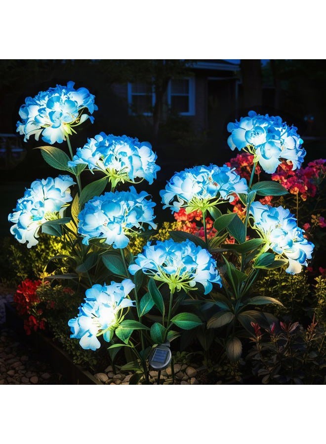 YAODEMA Garden Lights Solar Path Light, LED Solar Powered Outdoor Light Decor for Path Yard Walkway Patio Balcony Lawn, Hydrangea Artificial Flower (Blue, 2) - Image 1