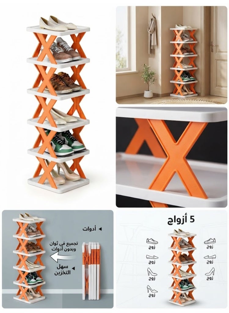 منظم أحذية قابل للطي متعدد الطبقات (5 أرفف) - جزامة بلاستيكية عملية وموفرة للمساحة - Image 5