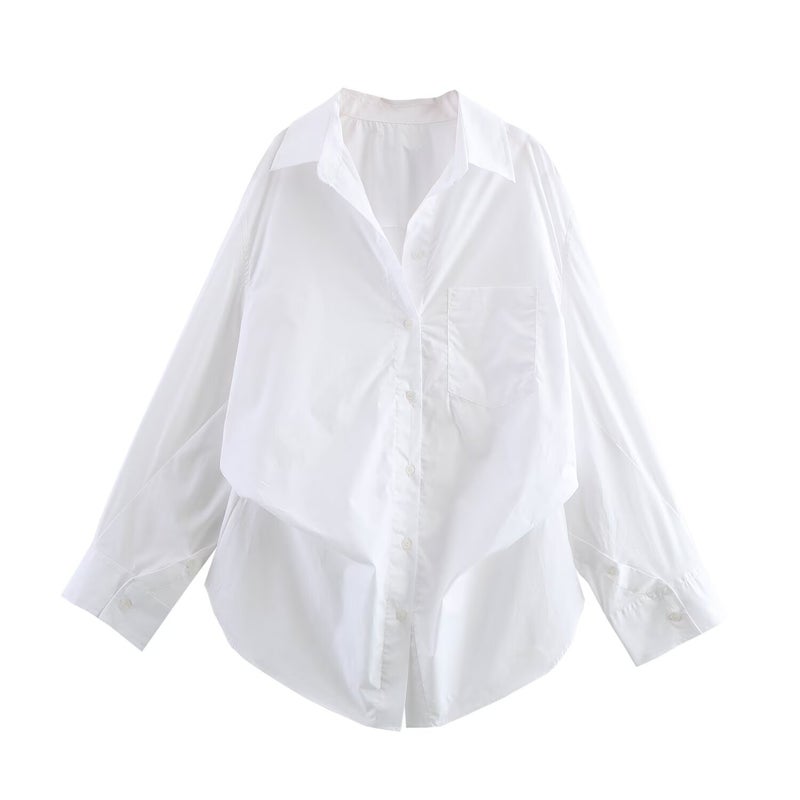 2025 Spring New Women'S Stitching Striped Poplin Loose Lapel Top Shirt Women - Image 5