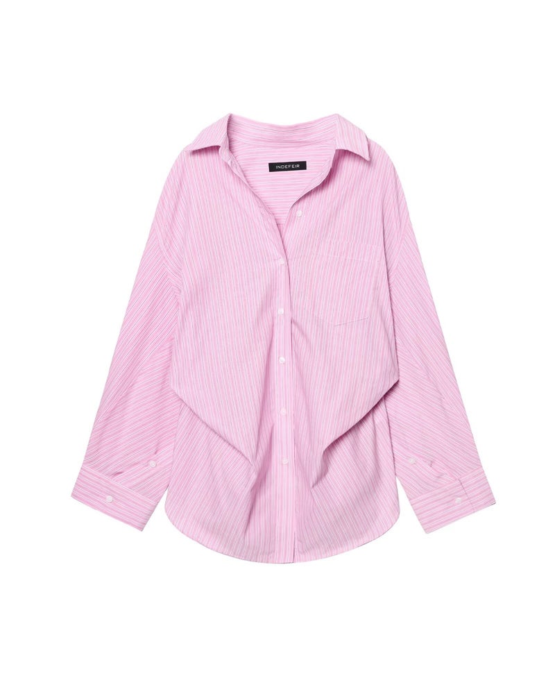 2025 Spring New Women'S Stitching Striped Poplin Loose Lapel Top Shirt Women - Image 1