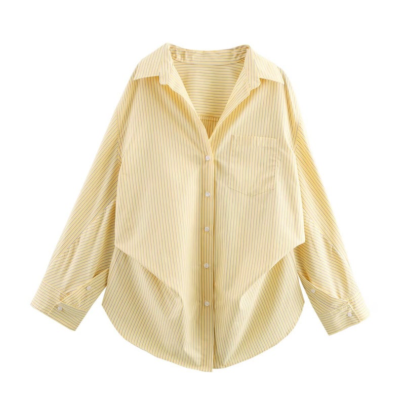 2025 Spring New Women'S Stitching Striped Poplin Loose Lapel Top Shirt Women - Image 4