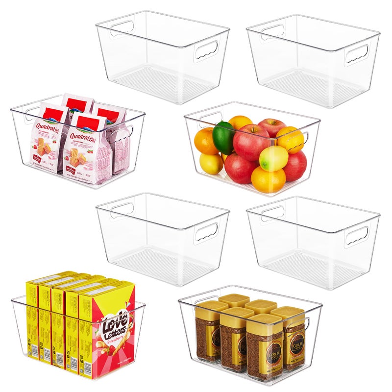 YIHONG 8 Pack Clear Pantry Organizer Bins,Plastic Storage Containers with Handle for Kitchen,Freezer,Cabinet,Closet,Bathroom Under Sink Organization - Image 1