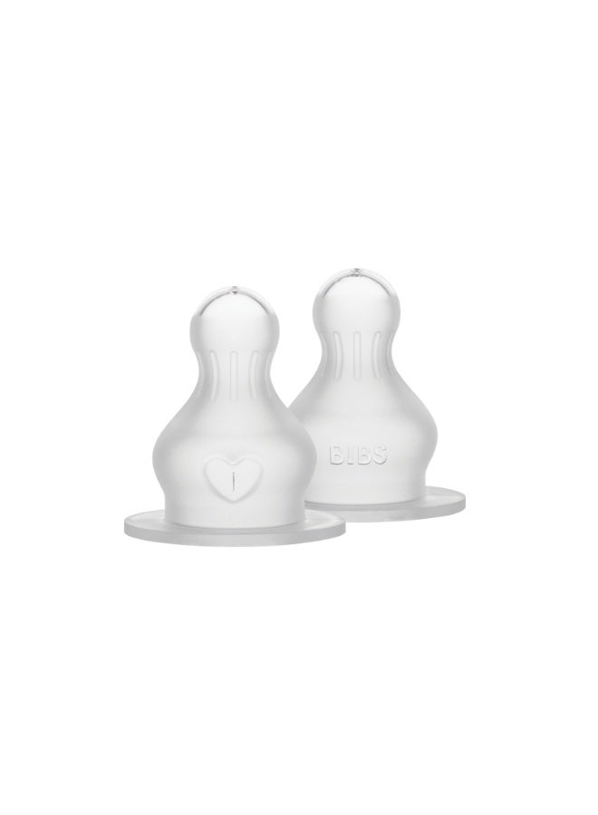 BIBS Baby Bottle Nipple Round Silicone 2 pack Medium Flow - Image 1
