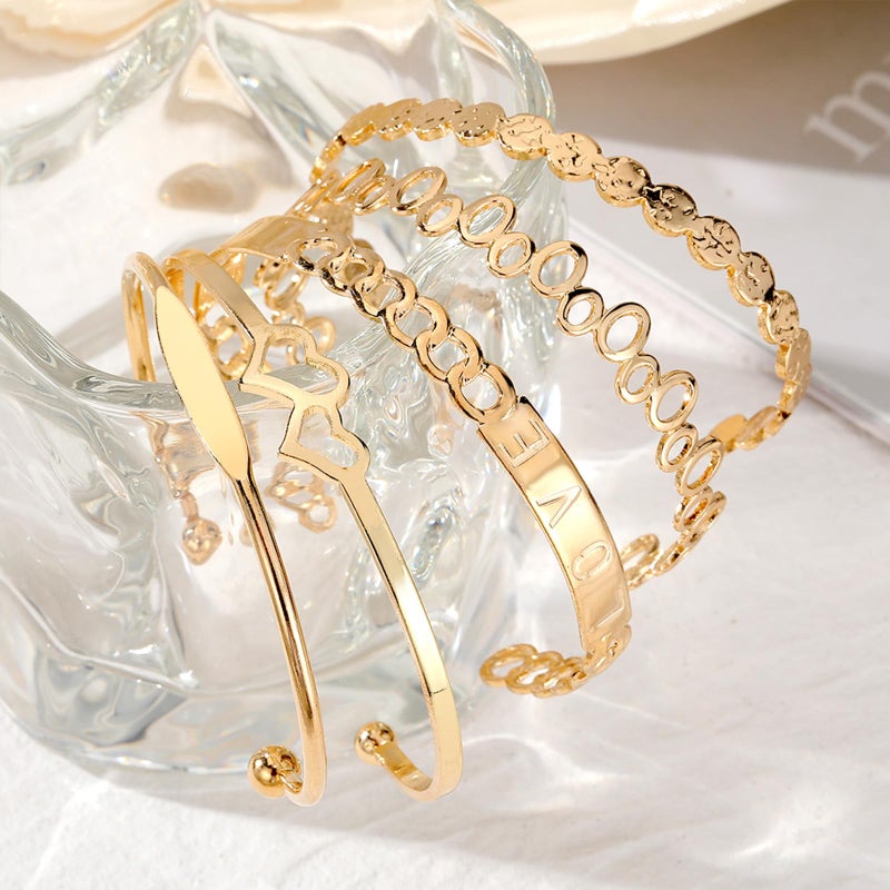 IFKM Gold Bangles Bracelets For Women, 14k Gold Plated Multi Layer Stackable Cuff Bracelet Set, Trendy Elegance Charms Non Tarnish Minimalist Textured Boho Jewelry for Women - Image 4