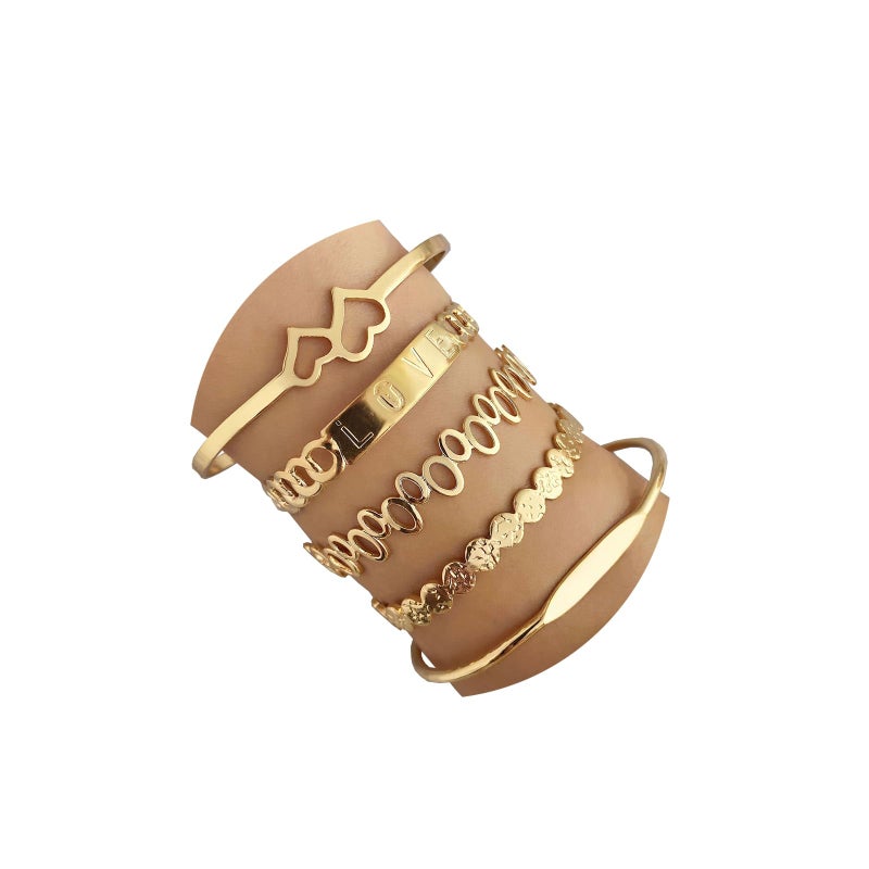 IFKM Gold Bangles Bracelets For Women, 14k Gold Plated Multi Layer Stackable Cuff Bracelet Set, Trendy Elegance Charms Non Tarnish Minimalist Textured Boho Jewelry for Women - Image 1