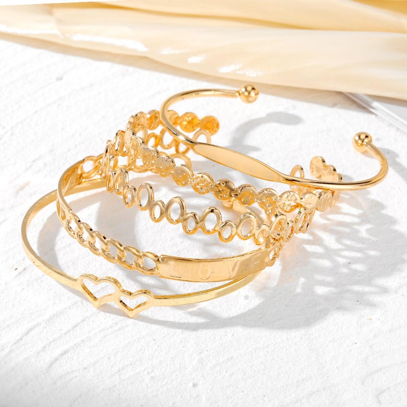 IFKM Gold Bangles Bracelets For Women, 14k Gold Plated Multi Layer Stackable Cuff Bracelet Set, Trendy Elegance Charms Non Tarnish Minimalist Textured Boho Jewelry for Women - Image 5