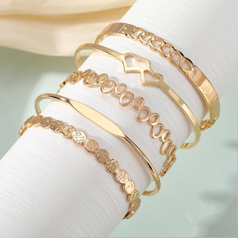 IFKM Gold Bangles Bracelets For Women, 14k Gold Plated Multi Layer Stackable Cuff Bracelet Set, Trendy Elegance Charms Non Tarnish Minimalist Textured Boho Jewelry for Women - Image 3