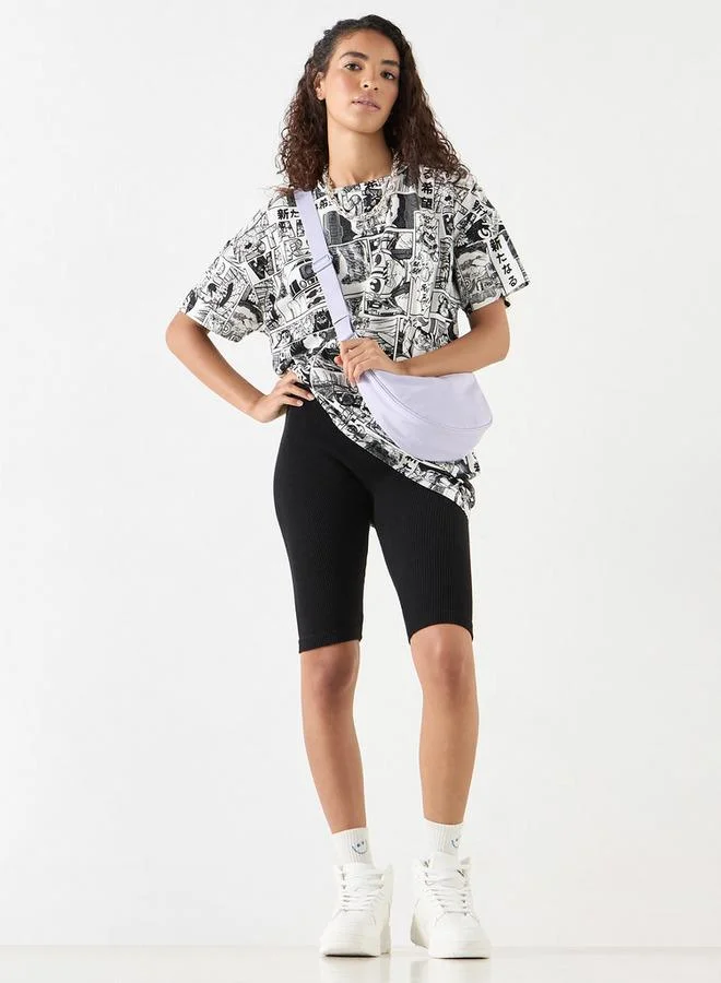 SP Characters All-Over Star Wars Print Longline T-shirt with Short Sleeves