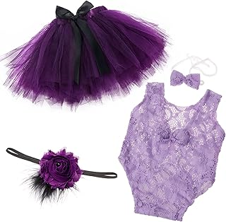 SPOKKI SPOKKI 4 PCS Newborn Photography Props Outfits-BabyTutu Skirt Cute Bow Headdress and Lace Rompers Sets for Infants Girl  - Image 1