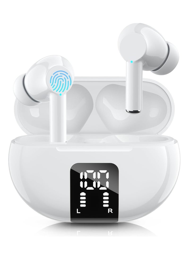lekikpo Wireless Ear Buds, Earbuds Bluetooth 5.3 Headphones 40H Playtime LED Display, Bass Stereo in-Ear Earphones with Microphone for iPhone Samsung Android Laptop (White)  - Image 1