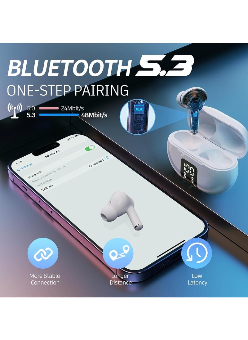 lekikpo Wireless Ear Buds, Earbuds Bluetooth 5.3 Headphones 40H Playtime LED Display, Bass Stereo in-Ear Earphones with Microphone for iPhone Samsung Android Laptop (White)  - Image 5