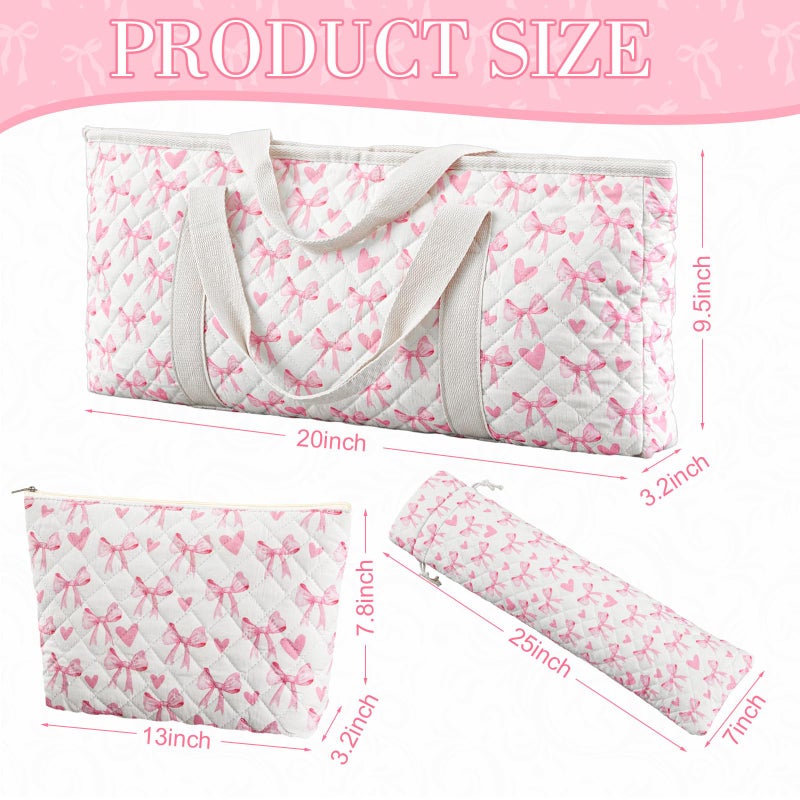 Shinylin 3 Pcs Empty Mahjong Bag Set, Thickened Heart Bow Quilted Carrying Bag Set with Two Wrappers, Card Bags, Mahjong Racks and Card Pusher Drawstring Bags (Case Only) - Image 3