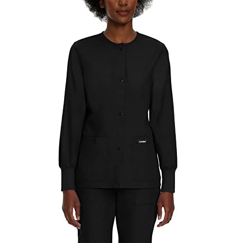 Landau Essentials Relaxed Fit 4-Pocket Snap-Front Scrub Jacket for Women 7525 Black - Image 1