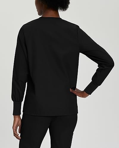 Landau Essentials Relaxed Fit 4-Pocket Snap-Front Scrub Jacket for Women 7525 Black - Image 3
