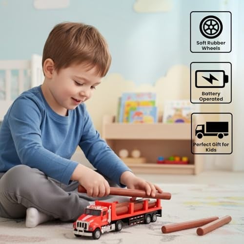 WireScorts Die Cast Metal Carrier Truck for Kids, Pull Back Trucks with Light & Sound, Alloy Metal Die Cast Truck for Boys - Red - Image 4
