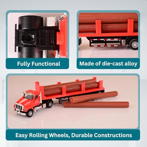 WireScorts Die Cast Metal Carrier Truck for Kids, Pull Back Trucks with Light & Sound, Alloy Metal Die Cast Truck for Boys - Red - Image 5