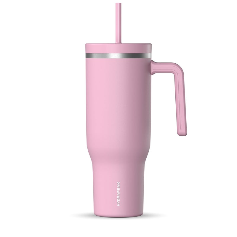 Hydrapeak Voyager 40 Oz Stainless Steel Tumbler with Handle Insulated Water Bottle With Straw  Lid Cupholder Friendly Reusable Travel Mug Cotton Pink