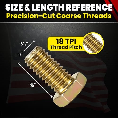 Chenango Supply 5/16-18 x 3/4 Inch Grade 8 Hex Head Bolts – Alloy Steel, Yellow Chromate Zinc, USS Coarse Thread, High-Strength Hex Head Cap Screws, 50 Pieces (5/16-18x3/4 (50pcs)) - Image 3