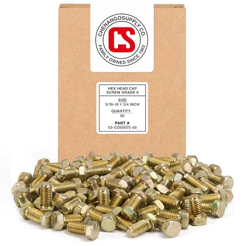 Chenango Supply 5/16-18 x 3/4 Inch Grade 8 Hex Head Bolts – Alloy Steel, Yellow Chromate Zinc, USS Coarse Thread, High-Strength Hex Head Cap Screws, 50 Pieces (5/16-18x3/4 (50pcs)) - Image 1